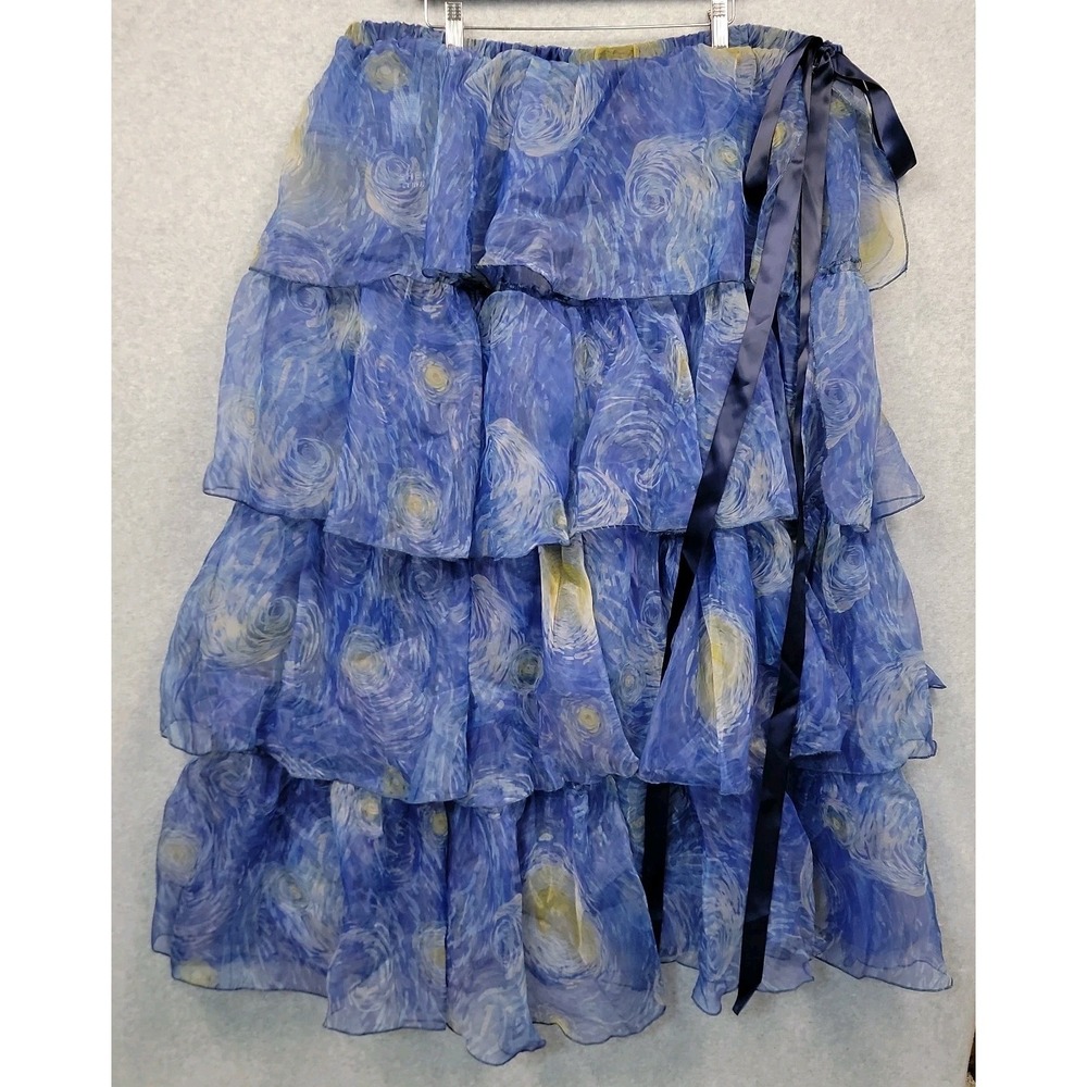 NEW SheIn Curve Starry Swirl Print Blue Maxi Ruffled Wrap Sheer Skirt Tiered‎ 6X